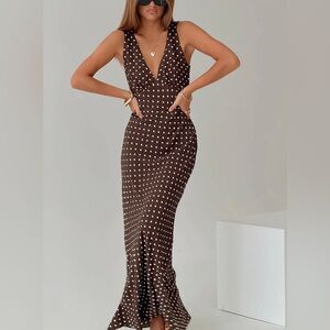 NWT Princess Polly Brown Polka Dot Maxi Dress